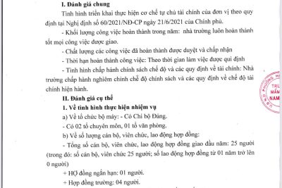 Trường Mầm non Nam Bình công khai ”Báo cáo kết quả thực hiện  cơ tế tự chủ tài chính của đơn vị  năm 2025”