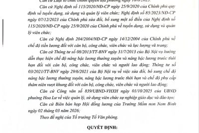 Quyết định về việc năng lương thường xuyên đối với viên chức